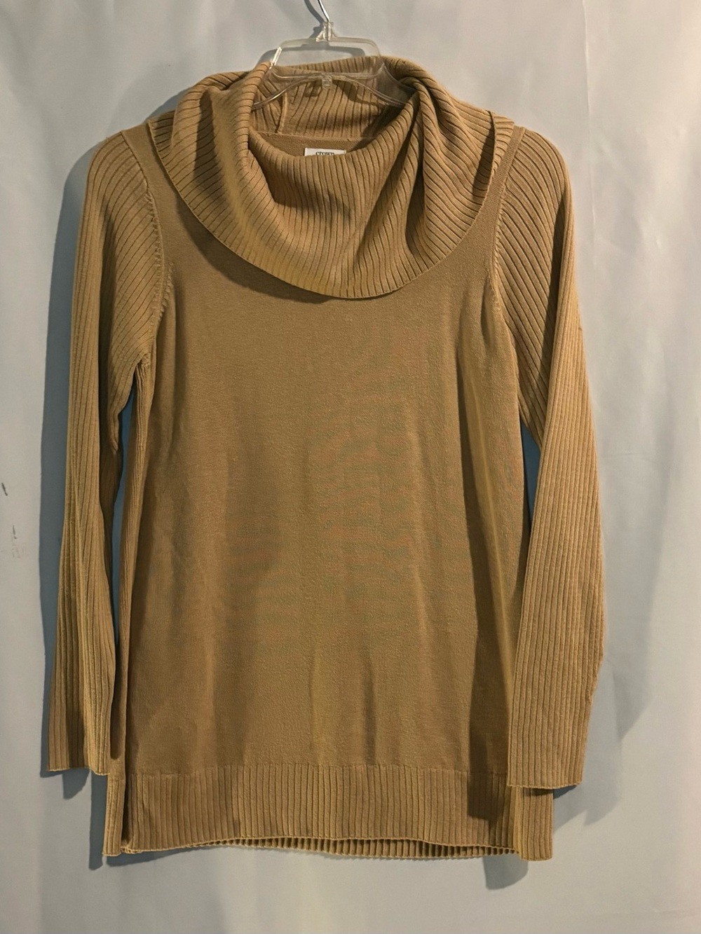 crown & ivy Ribbed Cowl Neck Sweater in Camel